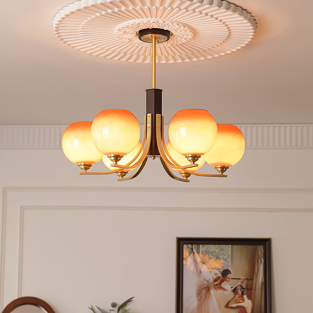 Aurora Chandelier Vintage Caramel Globe-Neutral Decor
