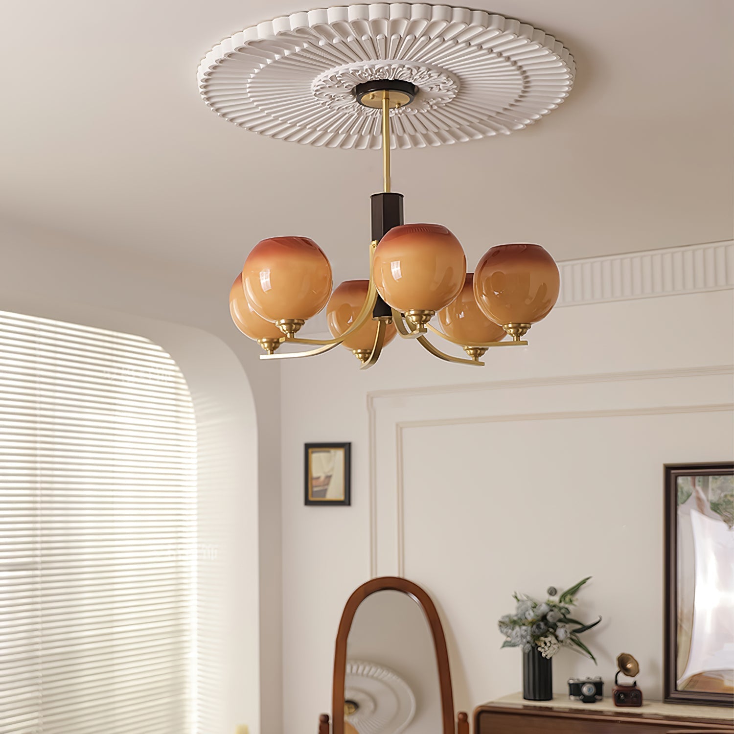Aurora Chandelier Vintage Caramel Globe-Neutral Decor