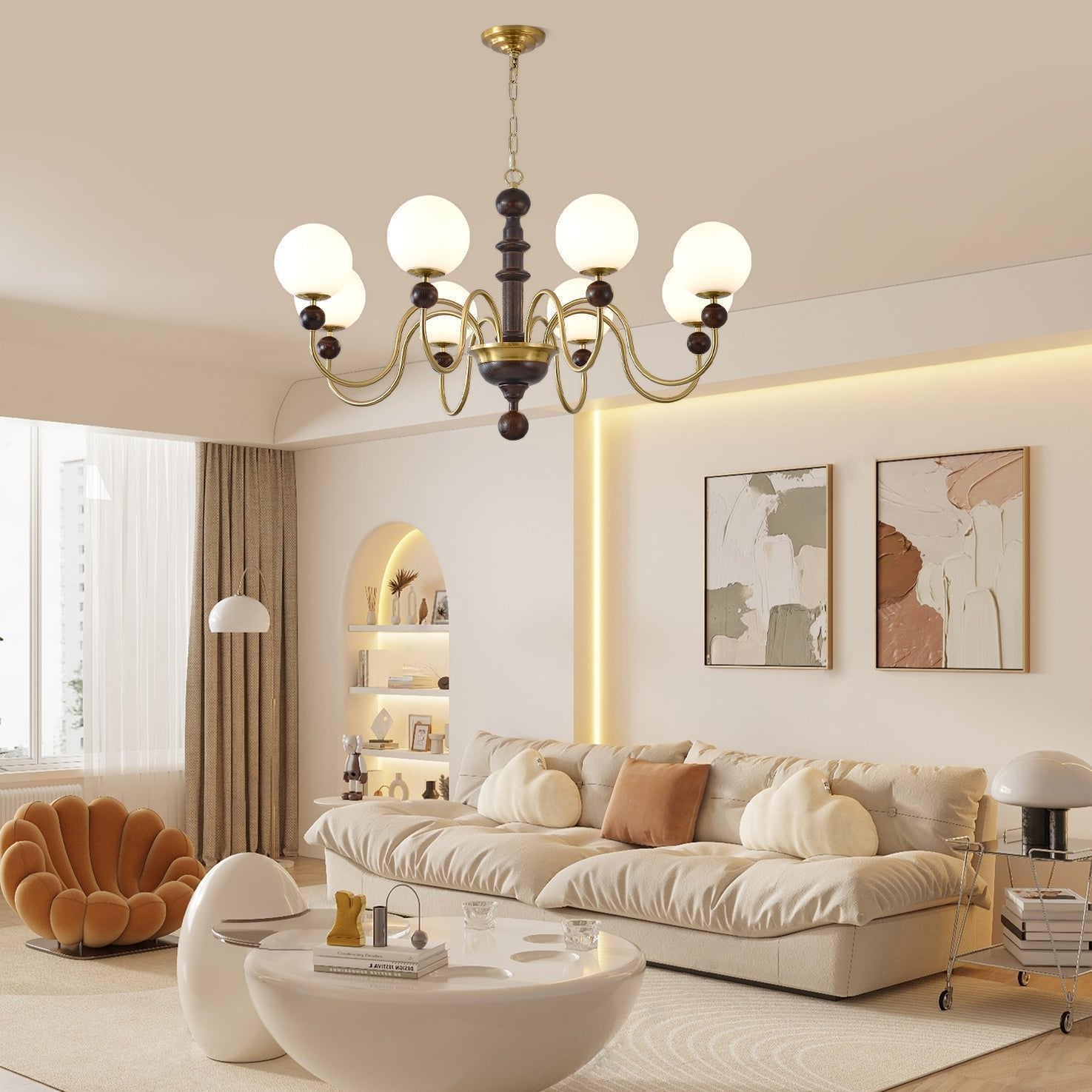 Aurora Chandelier Vintage Curved Sphere-Neutral Decor