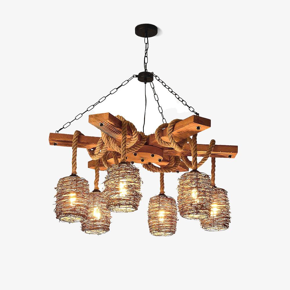 Lustra Chandelier Vintage Farmhouse Rattan Wooden-Neutral Decor