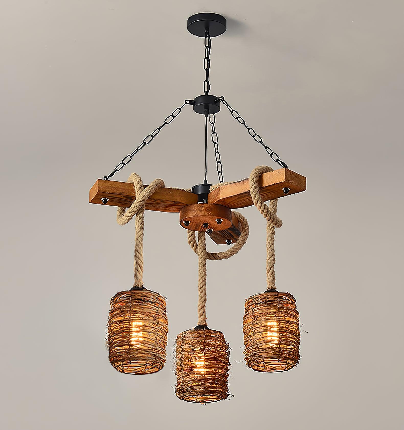 Lustra Chandelier Vintage Farmhouse Rattan Wooden-Neutral Decor