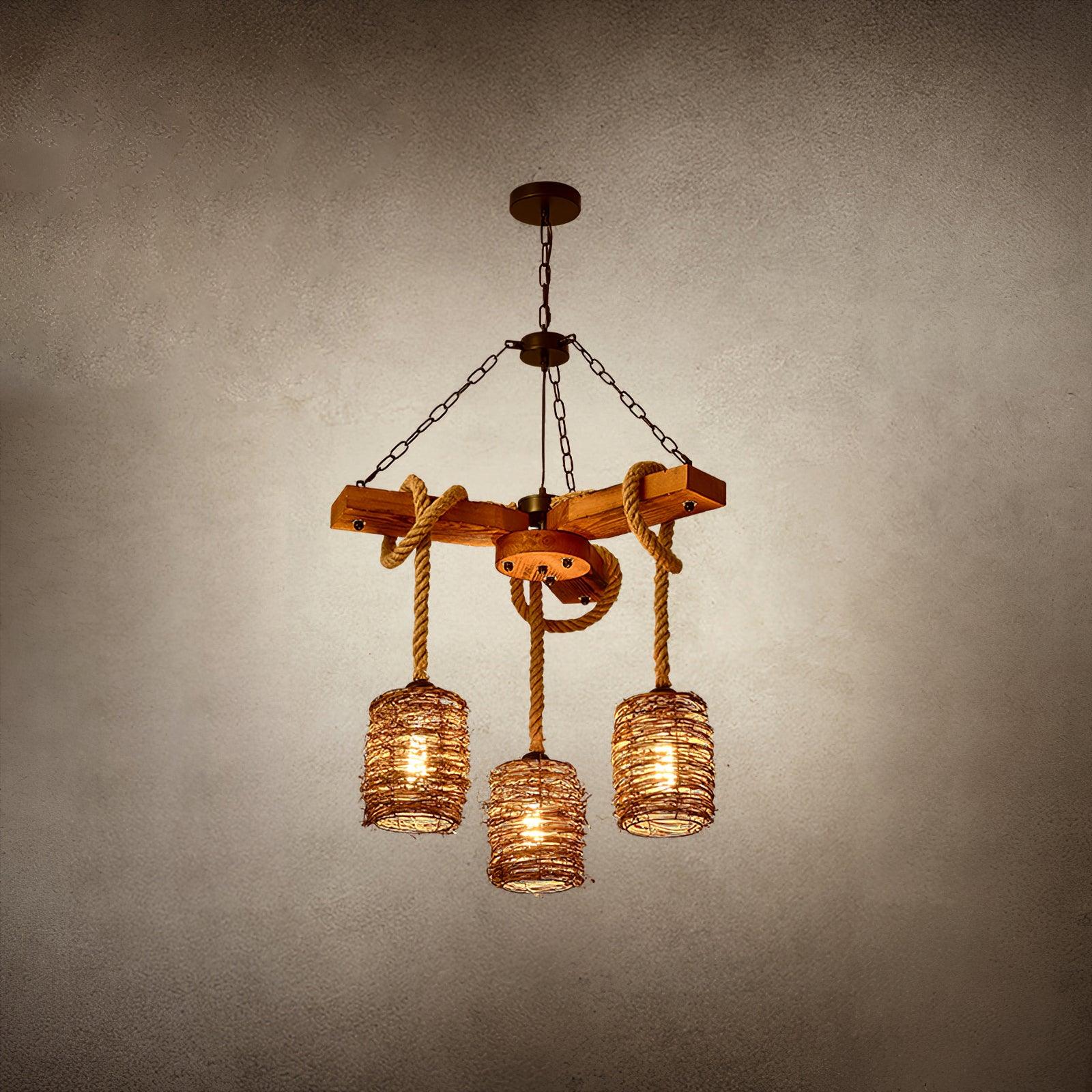 Lustra Chandelier Vintage Farmhouse Rattan Wooden-Neutral Decor