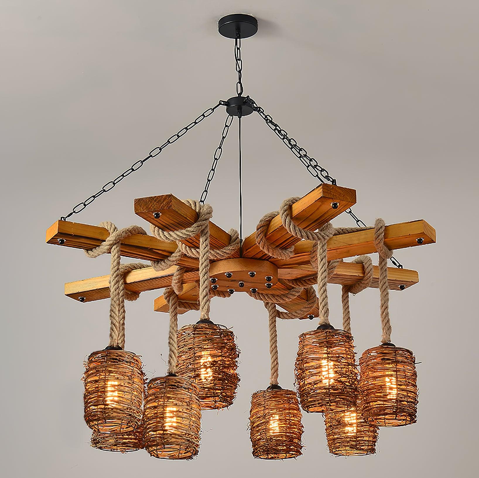 Lustra Chandelier Vintage Farmhouse Rattan Wooden-Neutral Decor