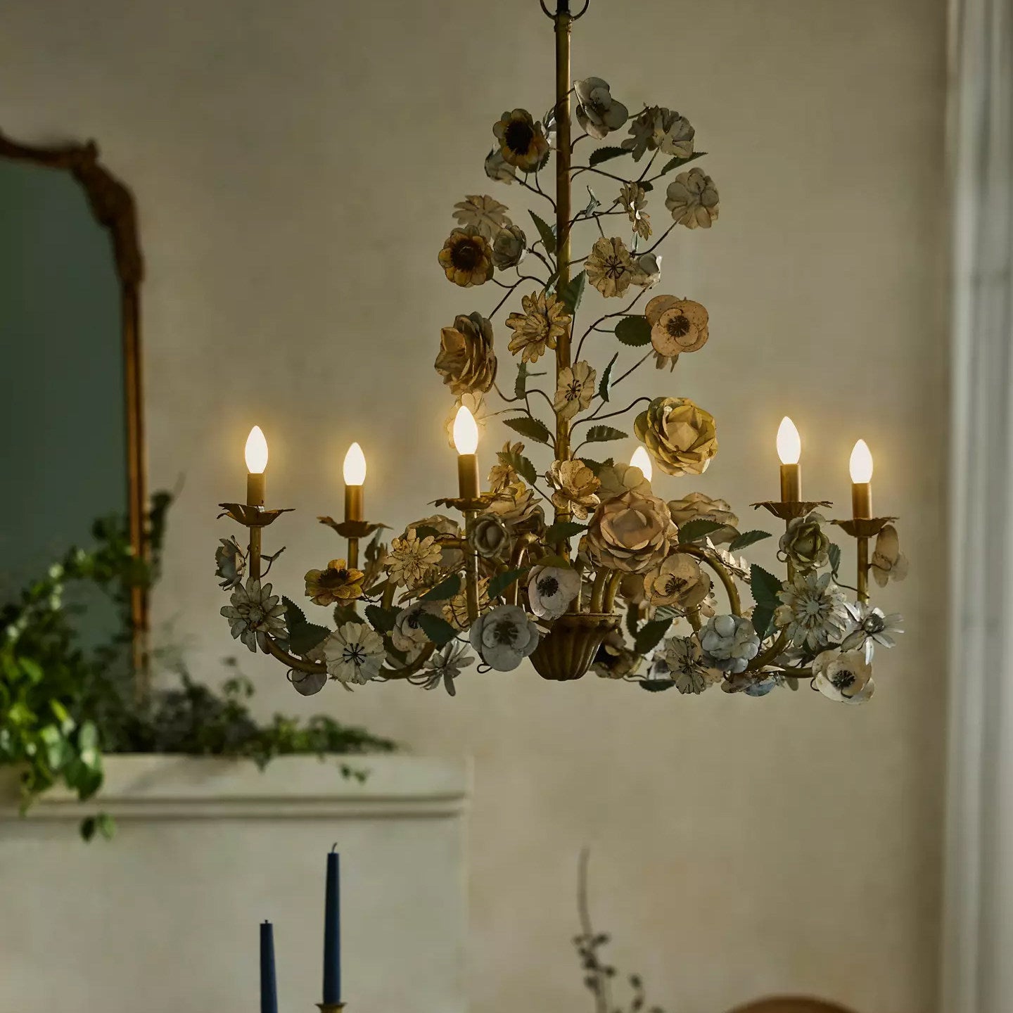 Vintage Floral Chandelier-Neutral Decor