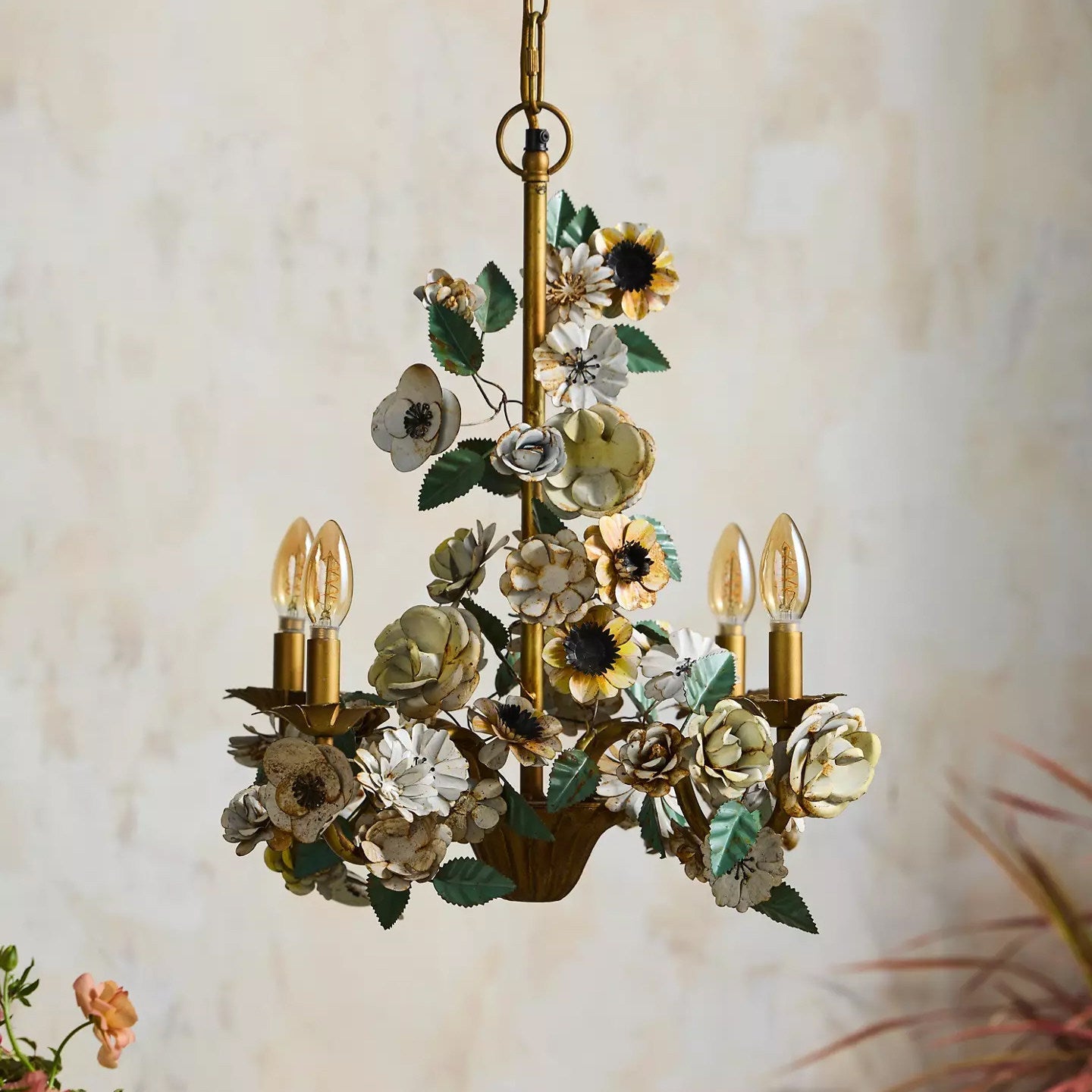 Vintage Floral Chandelier-Neutral Decor