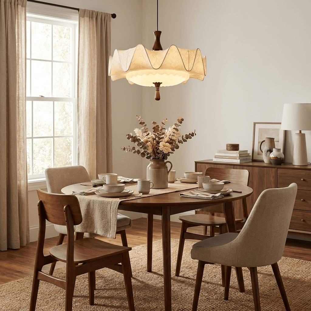 Vintage Floral Scalloped Pendant Light-Neutral Decor
