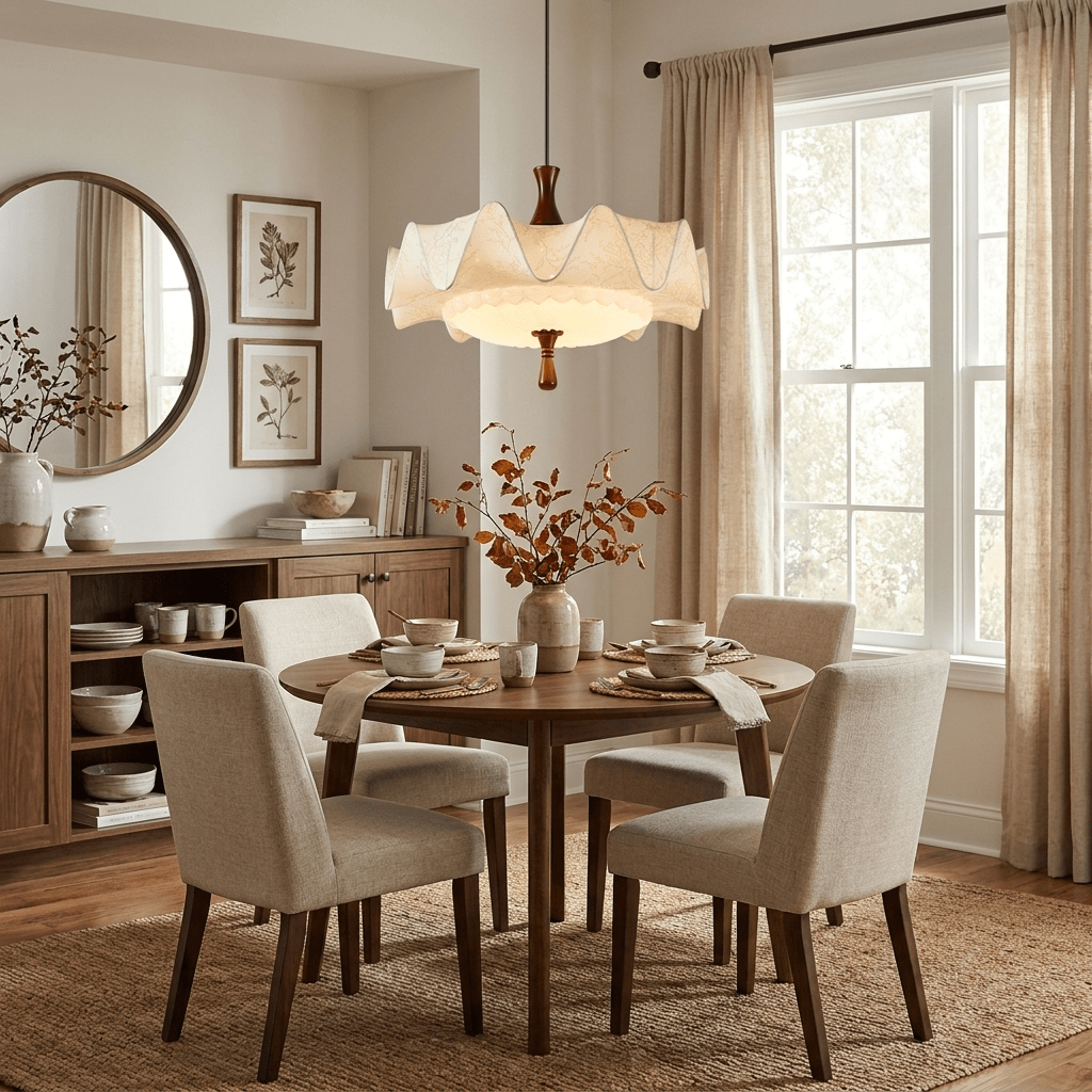 Vintage Floral Scalloped Pendant Light-Neutral Decor