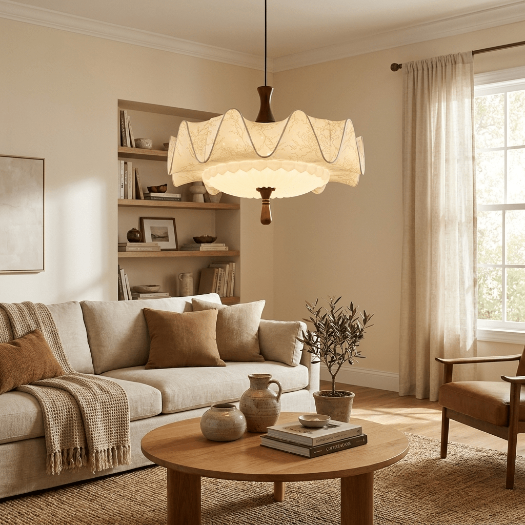 Vintage Floral Scalloped Pendant Light-Neutral Decor