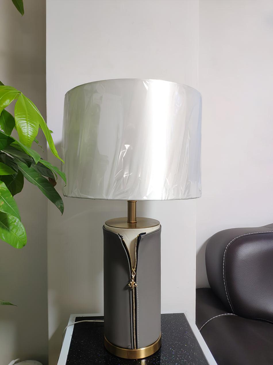 Zipper Vintage Leather Table Lamp-Neutral Decor