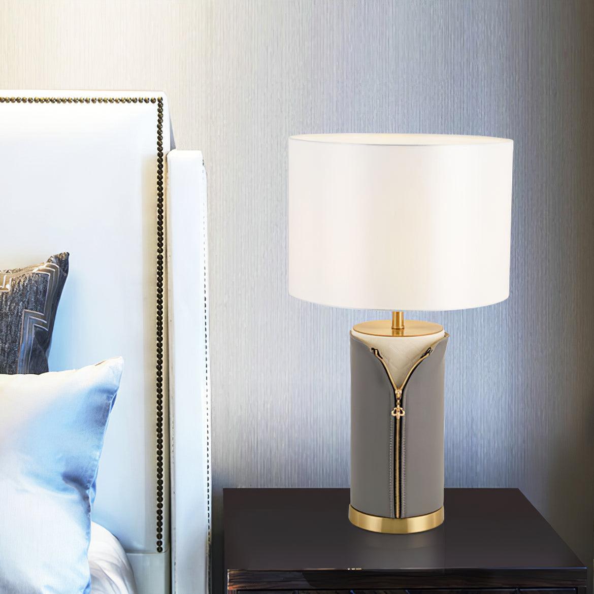 Zipper Vintage Leather Table Lamp-Neutral Decor