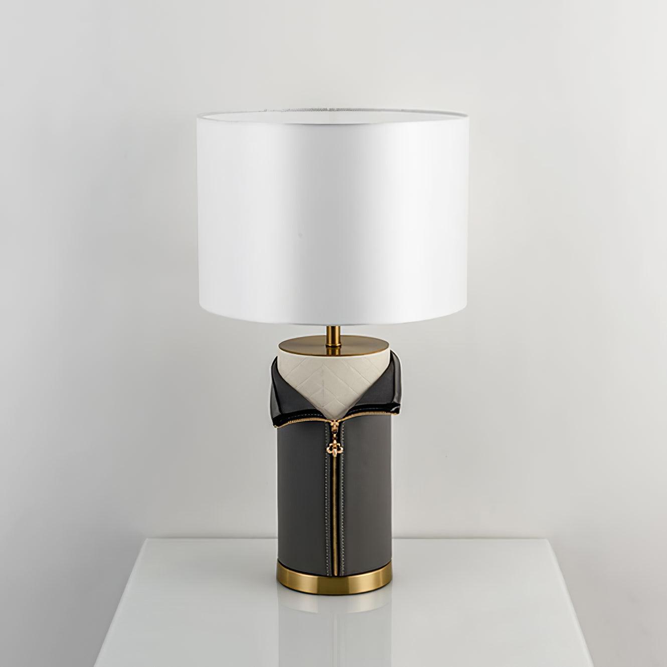 Zipper Vintage Leather Table Lamp-Neutral Decor