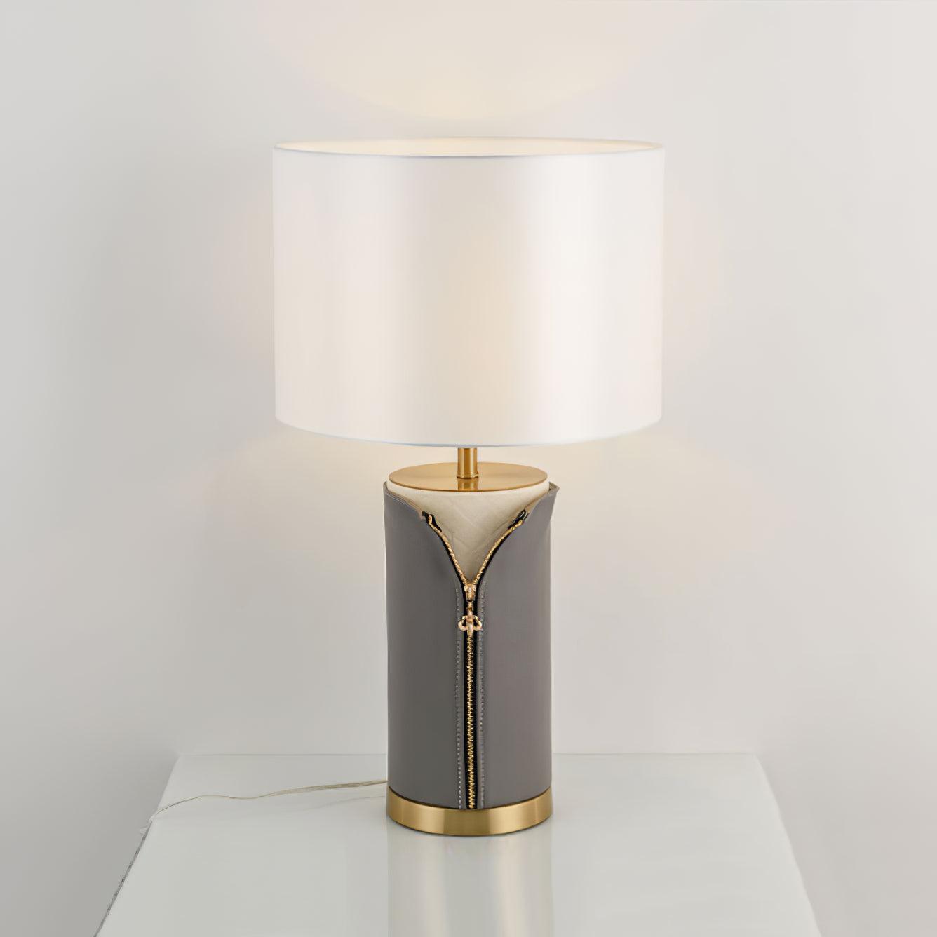 Zipper Vintage Leather Table Lamp-Neutral Decor