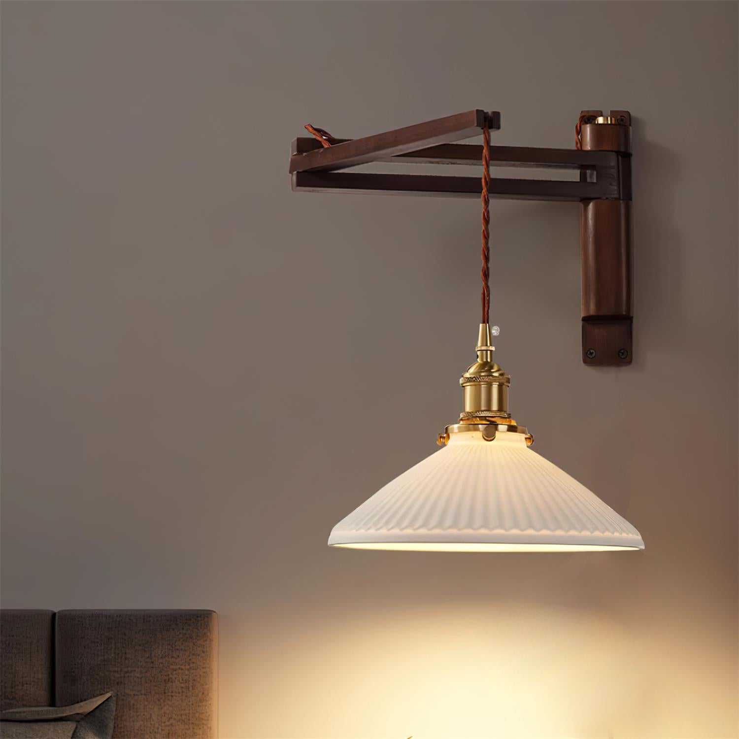Caleno Wall Lamp Wooden Amber Glass Rustic-Neutral Decor