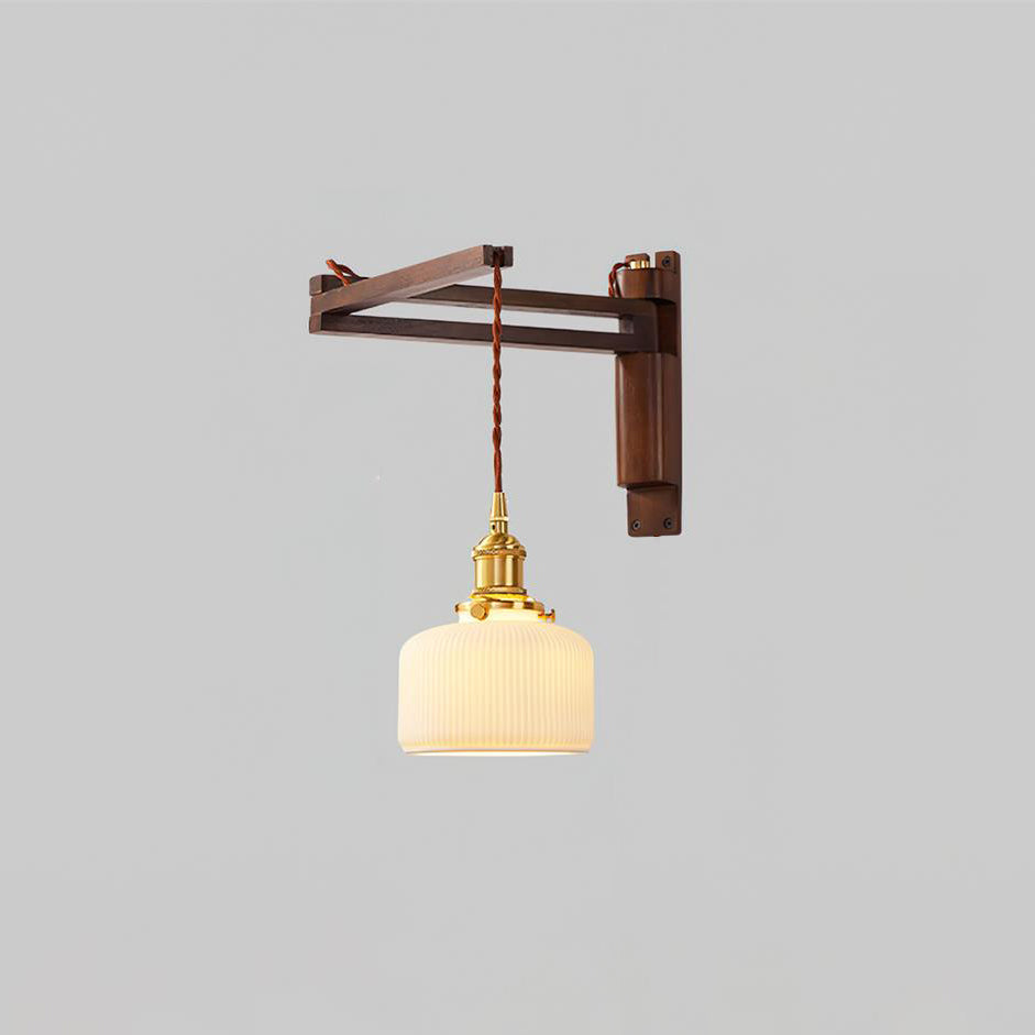 Caleno Wall Lamp Wooden Amber Glass Rustic-Neutral Decor