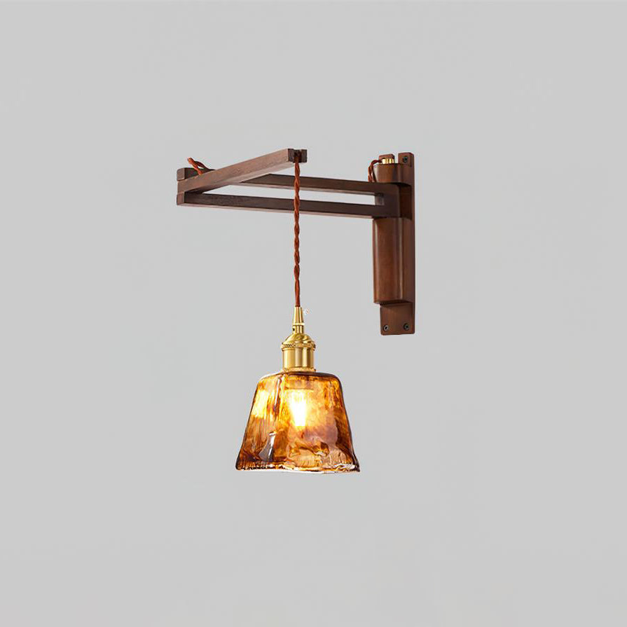 Caleno Wall Lamp Wooden Amber Glass Rustic-Neutral Decor