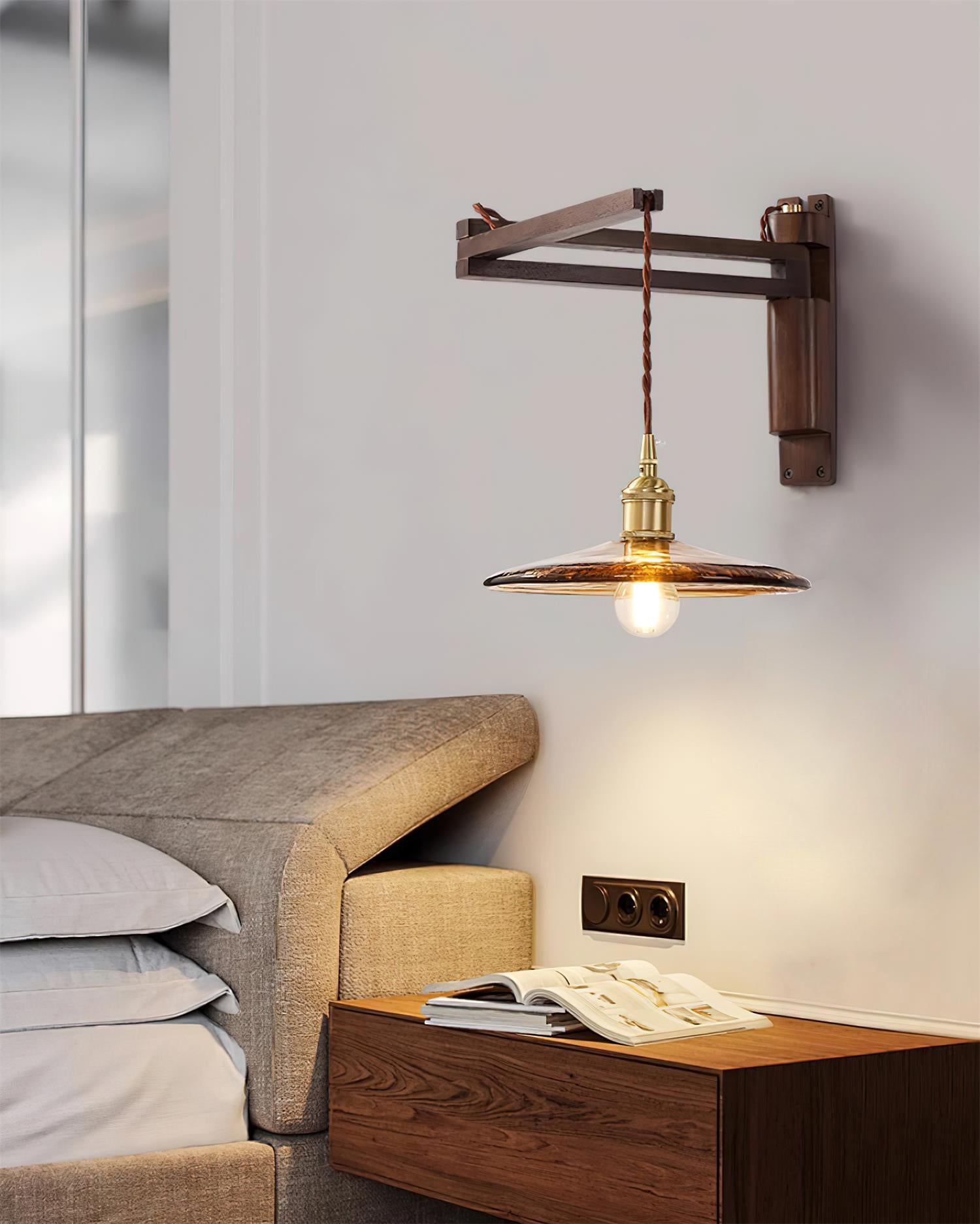 Caleno Wall Lamp Wooden Amber Glass Rustic-Neutral Decor