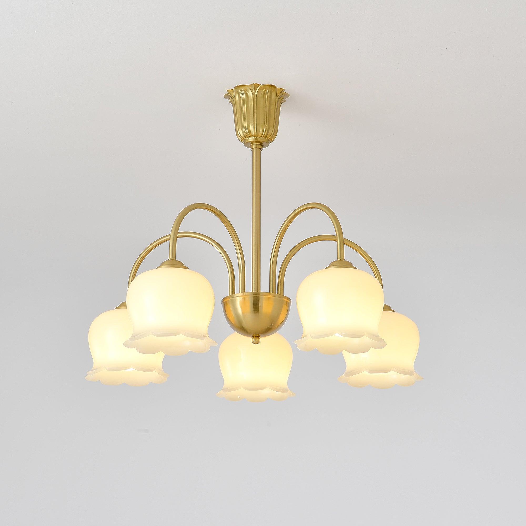 Arvella Chandelier Petal Glass Brass Floral Vintage-Neutral Decor