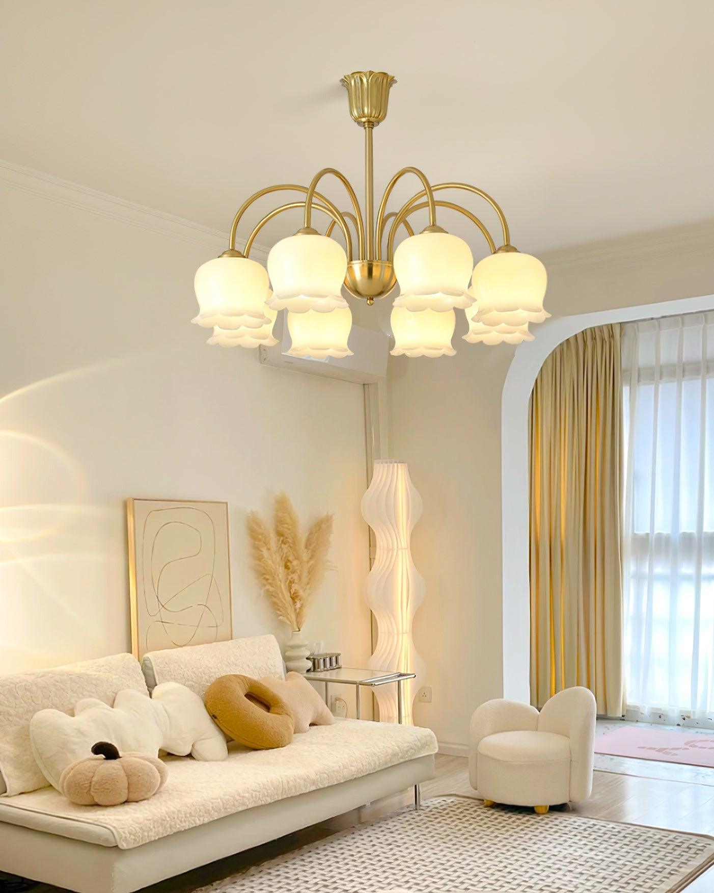 Arvella Chandelier Petal Glass Brass Floral Vintage-Neutral Decor