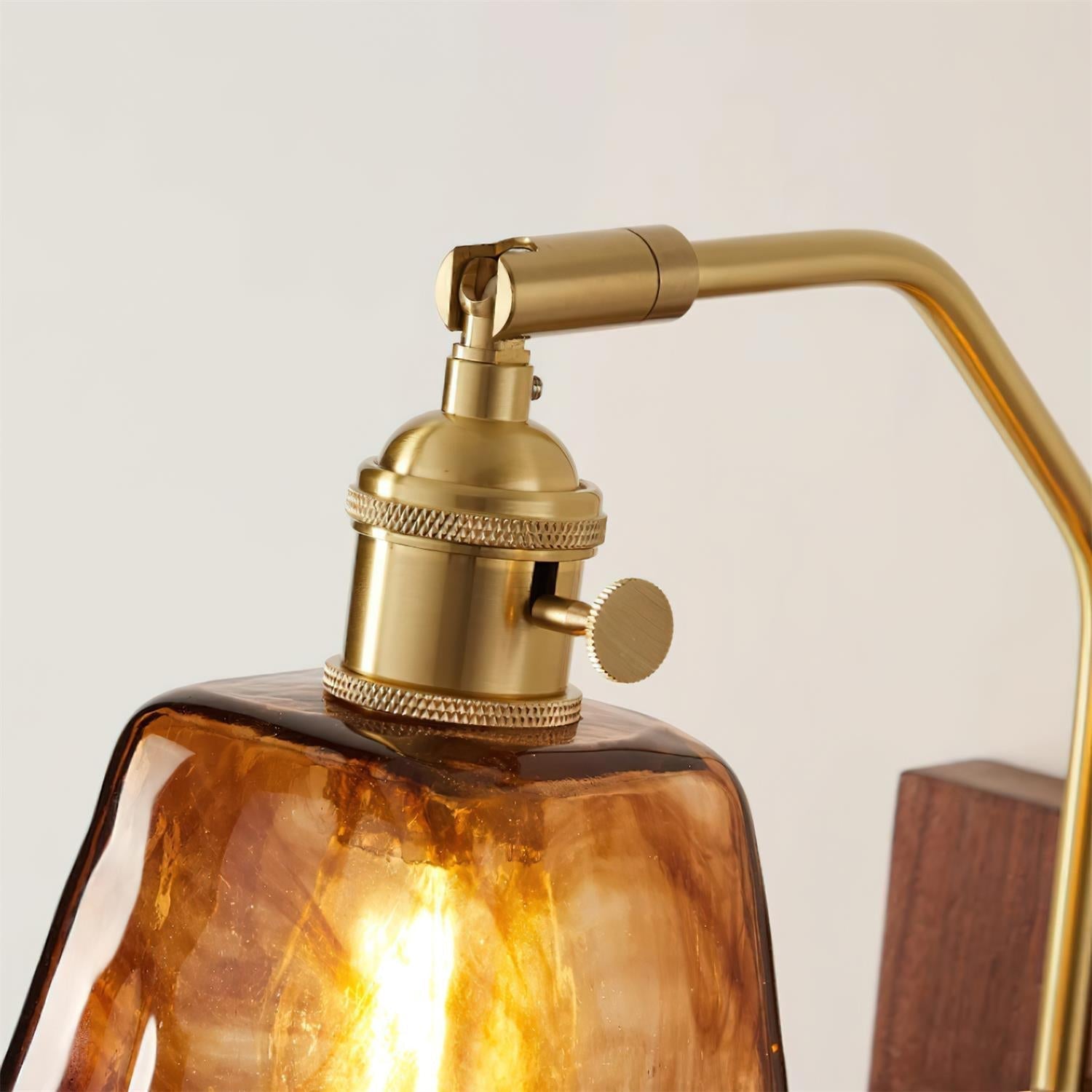 Wall Lamp Brass and Glass with Wood Backplate Vintage Artisan