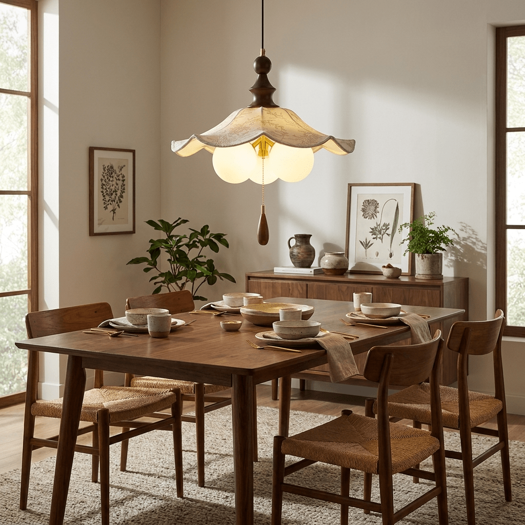 Vintage Scalloped Floral Pendant Light-Neutral Decor
