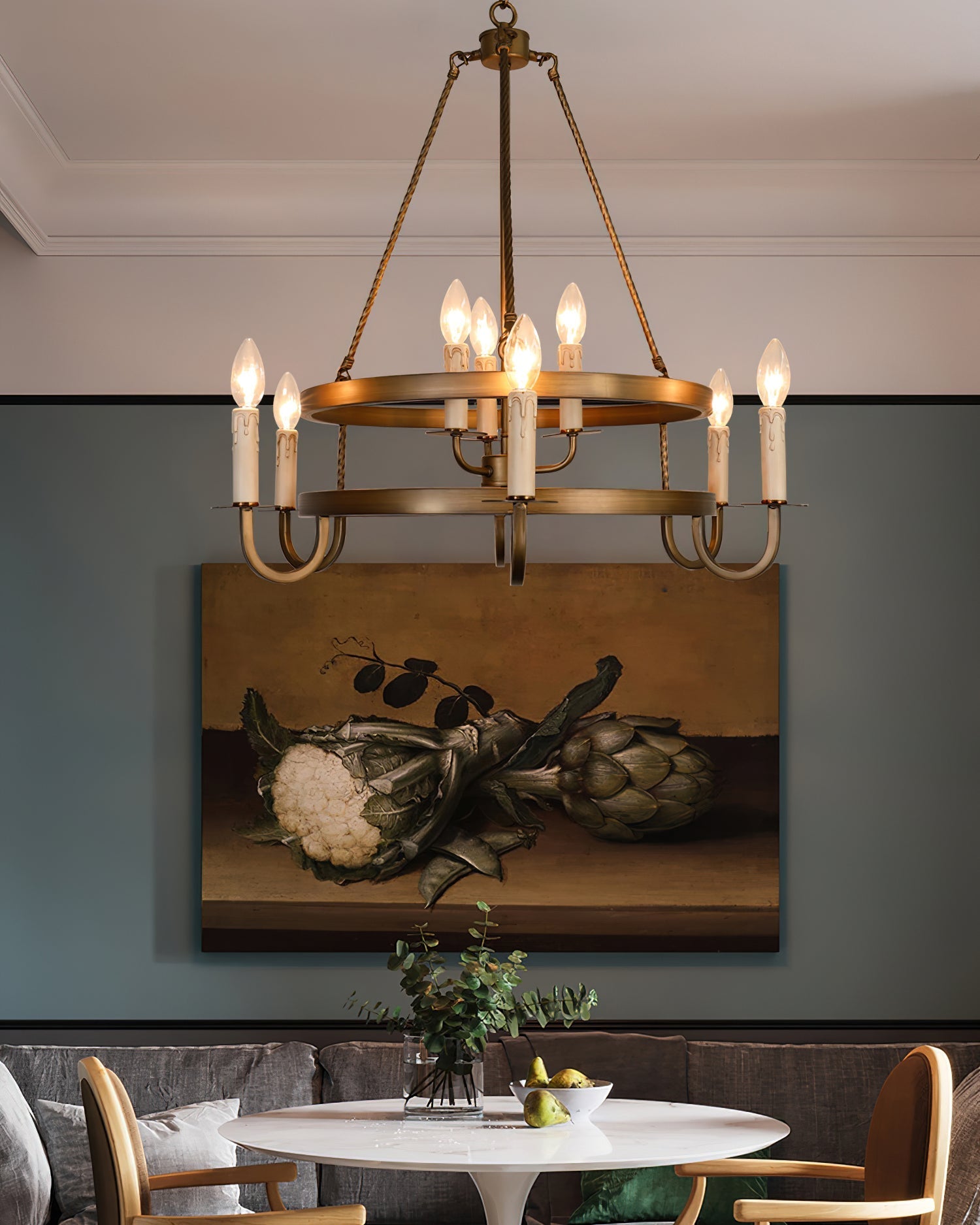 Vintara Brass Candle Chandelier-Neutral Decor