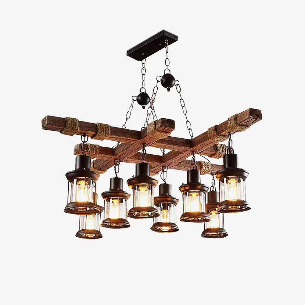 Lustra Chandelier Vintage Wood Glass Retro-Neutral Decor