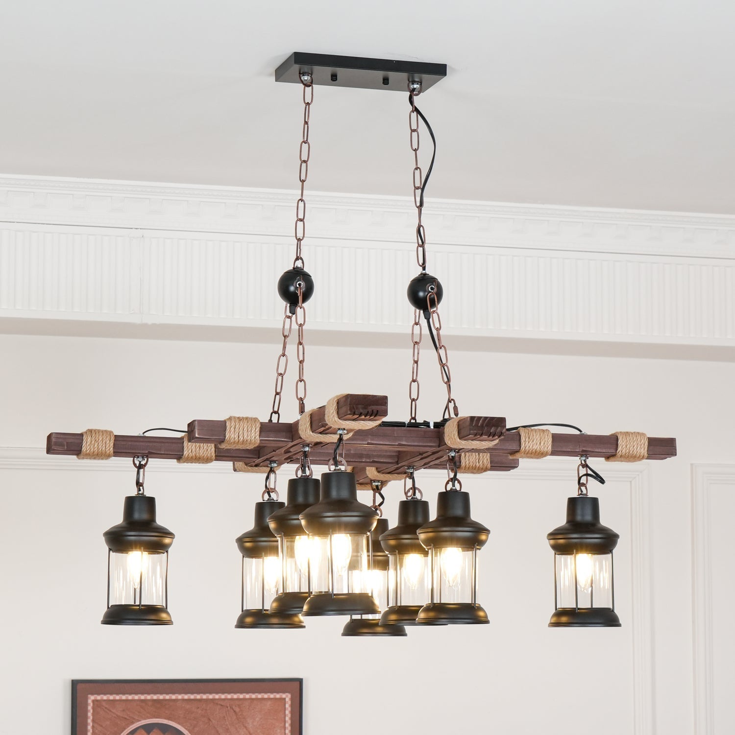 Lustra Chandelier Vintage Wood Glass Retro-Neutral Decor