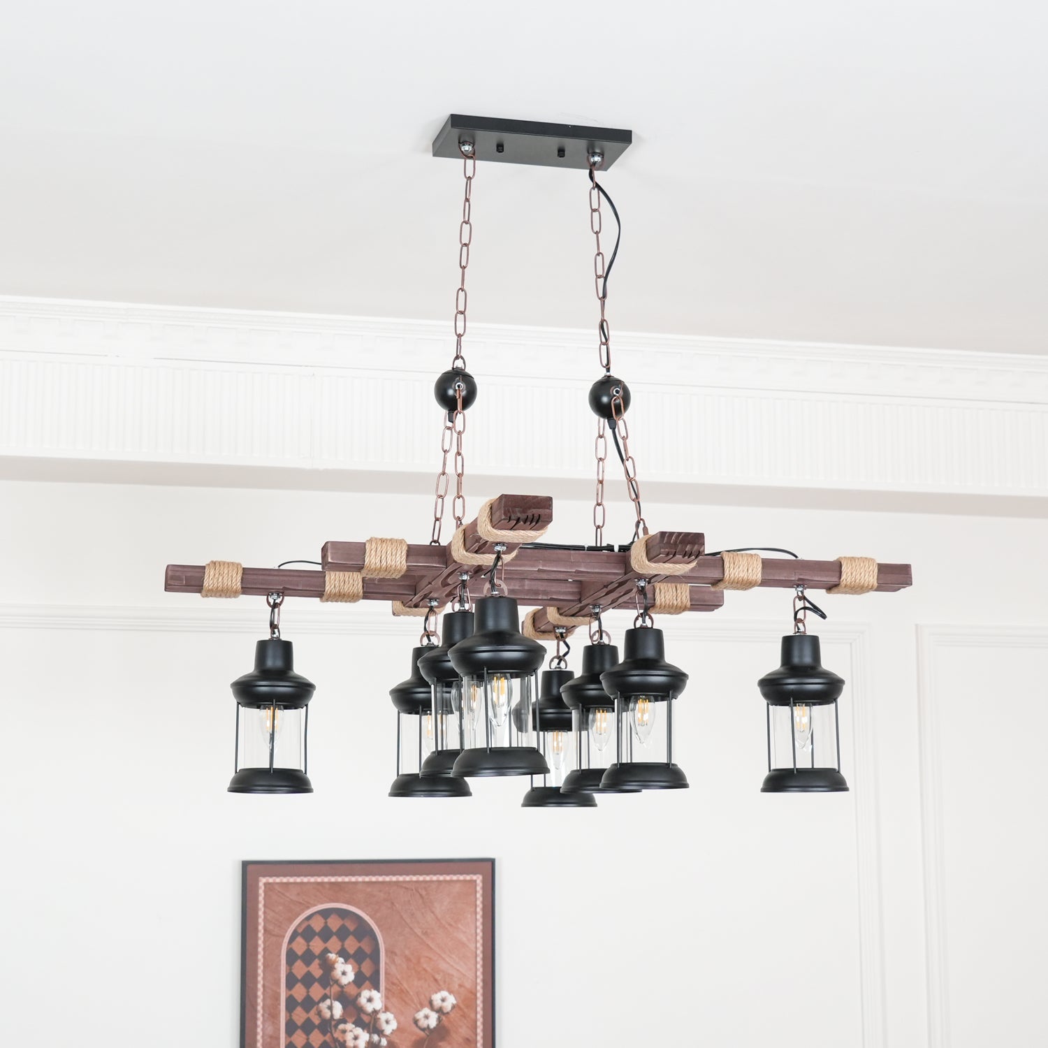 Lustra Chandelier Vintage Wood Glass Retro-Neutral Decor