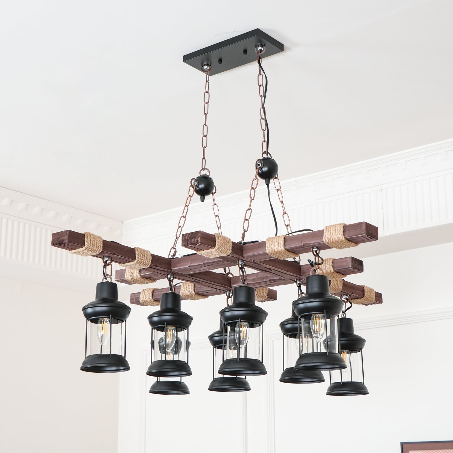 Lustra Chandelier Vintage Wood Glass Retro-Neutral Decor