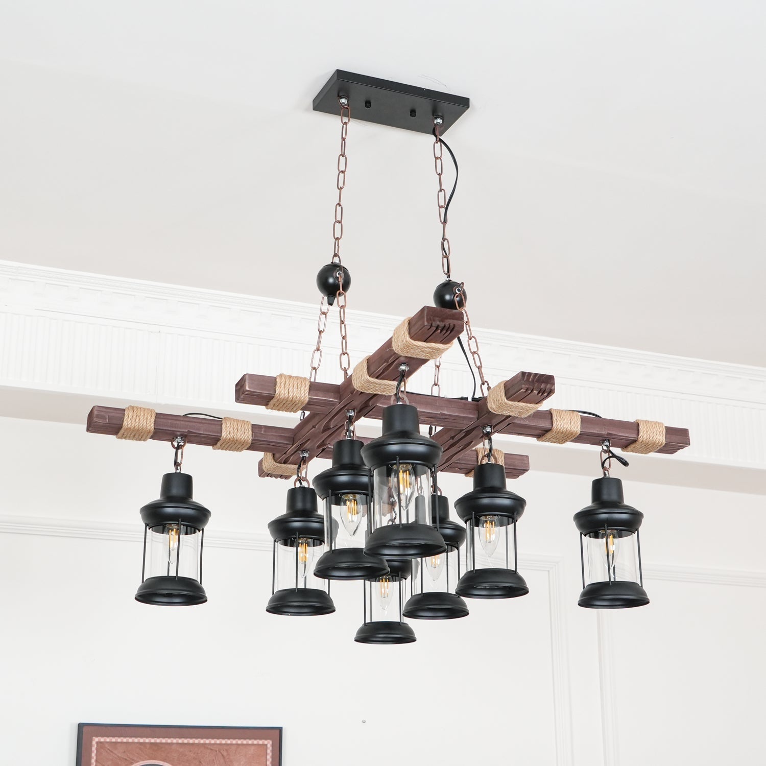 Lustra Chandelier Vintage Wood Glass Retro-Neutral Decor