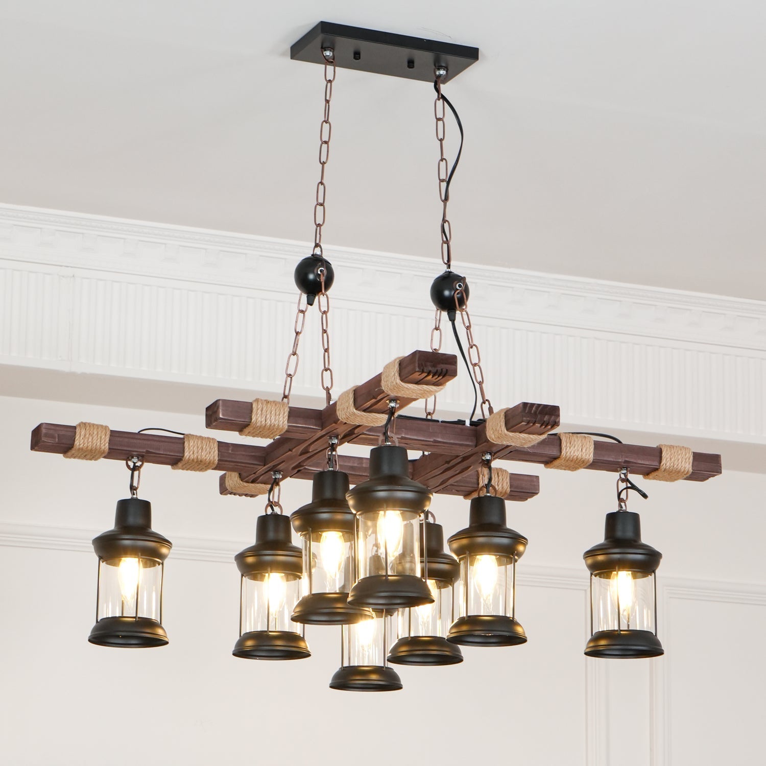 Lustra Chandelier Vintage Wood Glass Retro-Neutral Decor