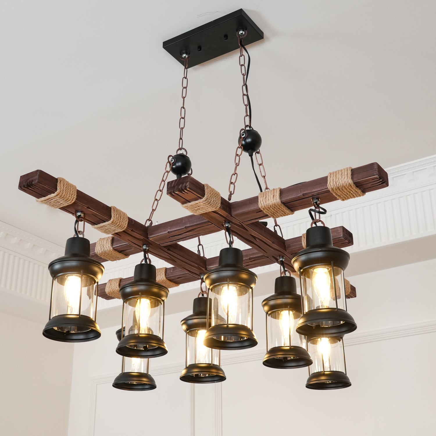 Lustra Chandelier Vintage Wood Glass Retro-Neutral Decor