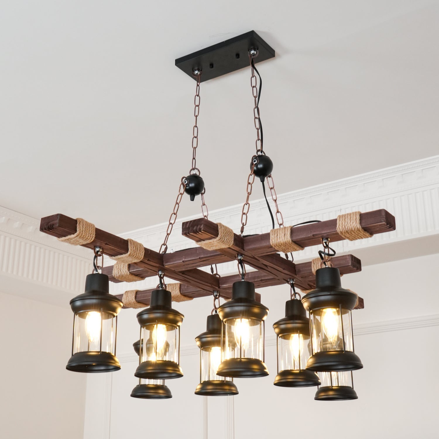 Lustra Chandelier Vintage Wood Glass Retro-Neutral Decor