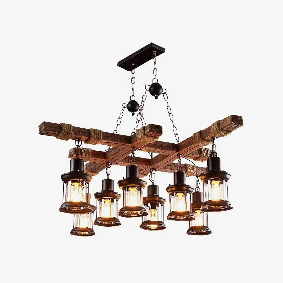 Lustra Chandelier Vintage Wood Glass Retro-Neutral Decor