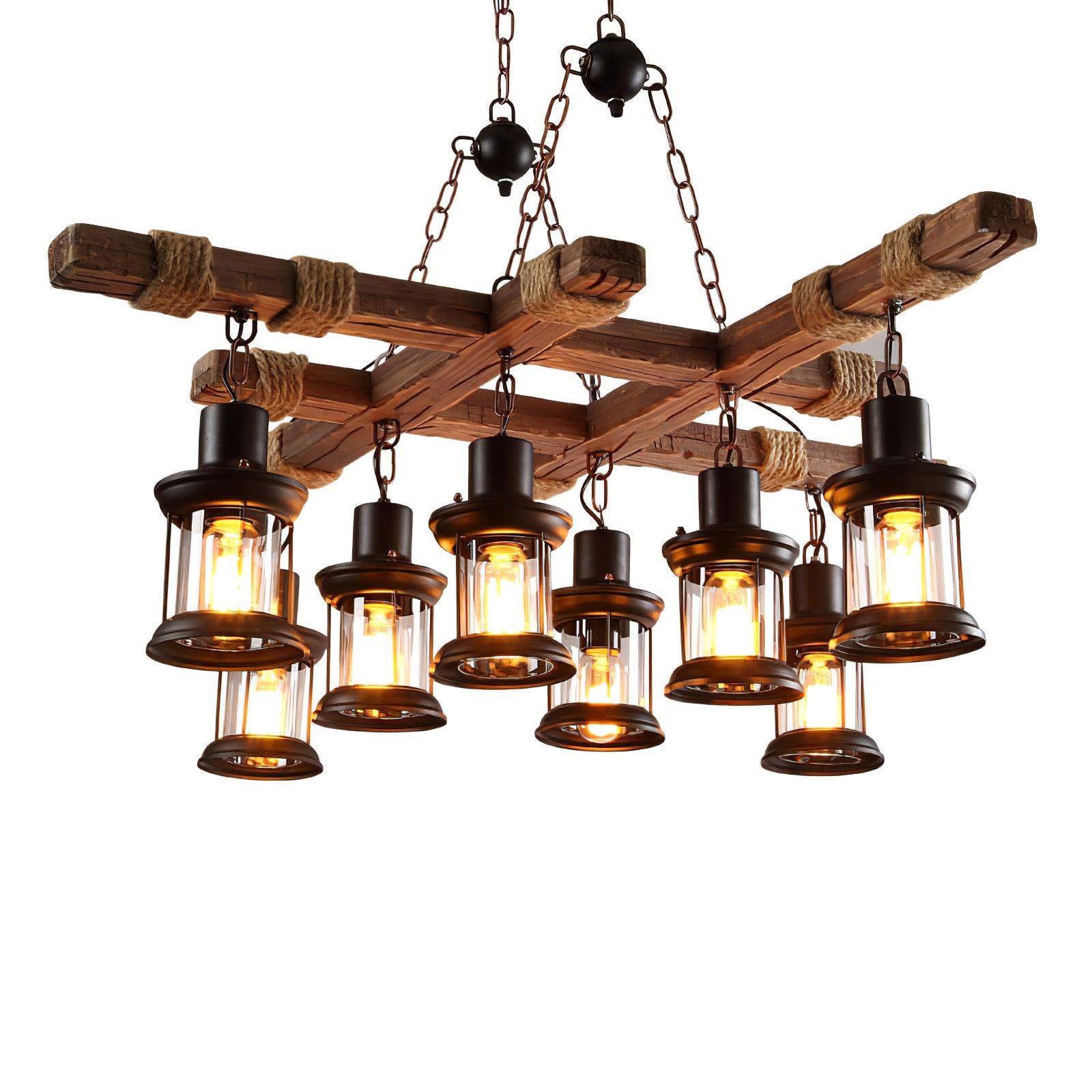 Lustra Chandelier Vintage Wood Glass Retro-Neutral Decor