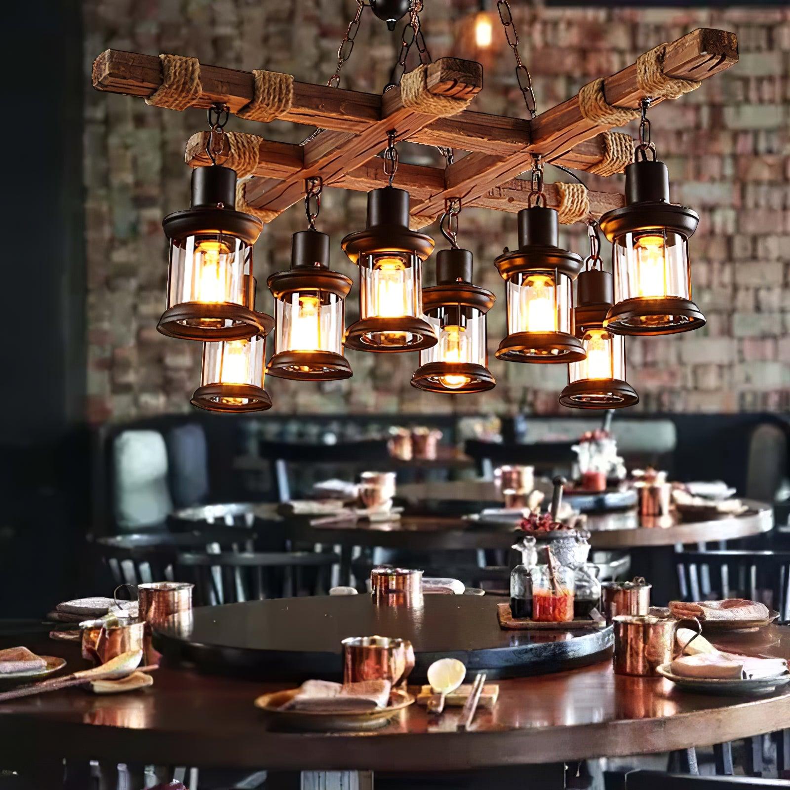 Lustra Chandelier Vintage Wood Glass Retro-Neutral Decor