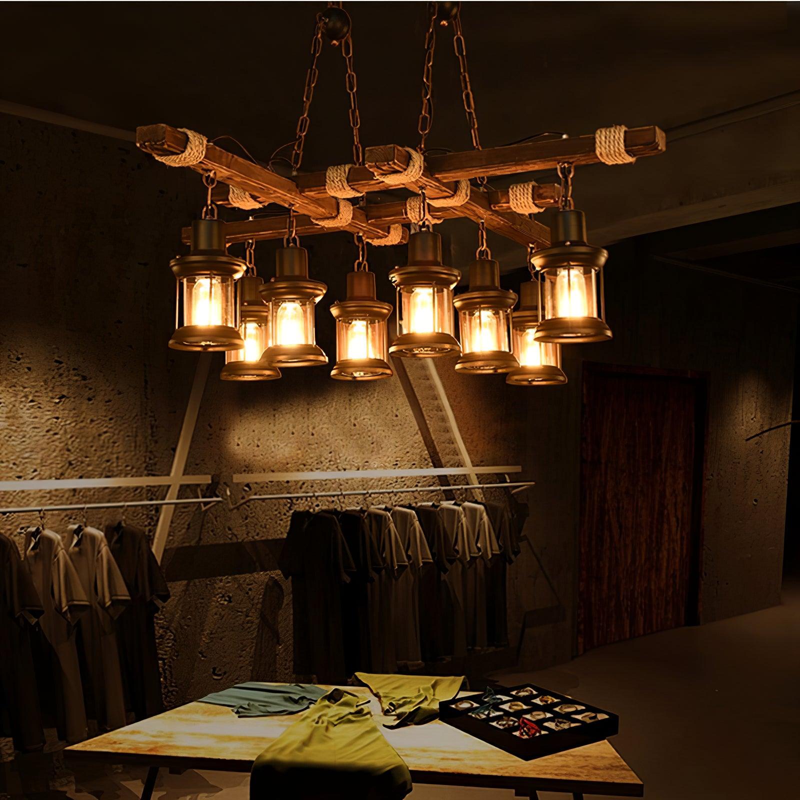 Lustra Chandelier Vintage Wood Glass Retro-Neutral Decor