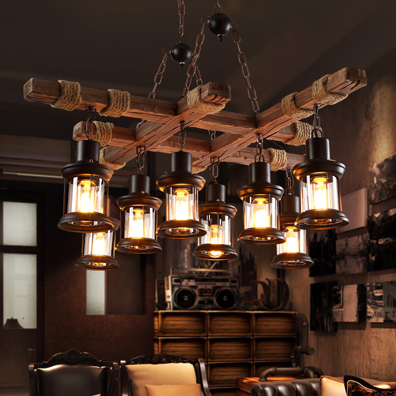 Lustra Chandelier Vintage Wood Glass Retro-Neutral Decor