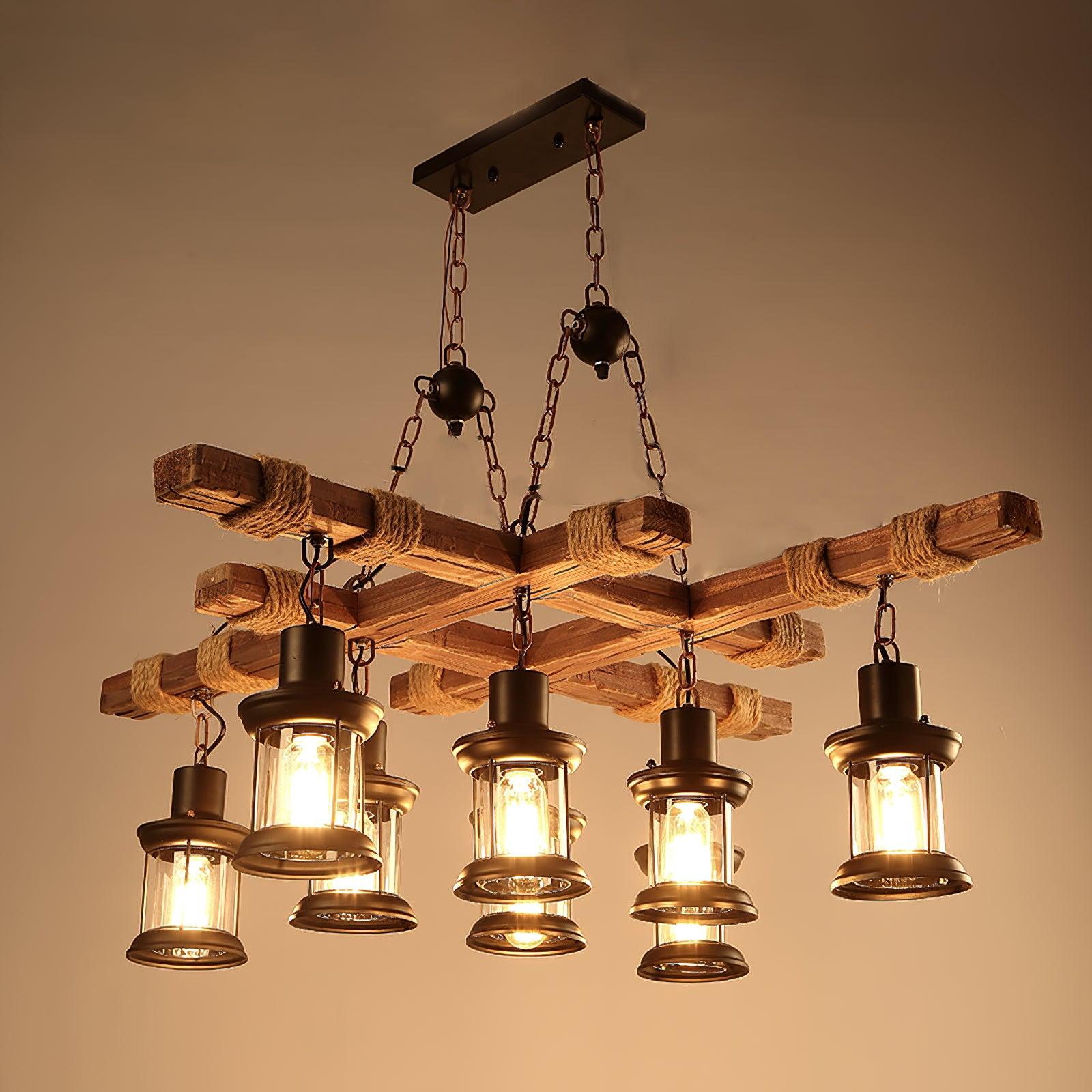 Lustra Chandelier Vintage Wood Glass Retro-Neutral Decor