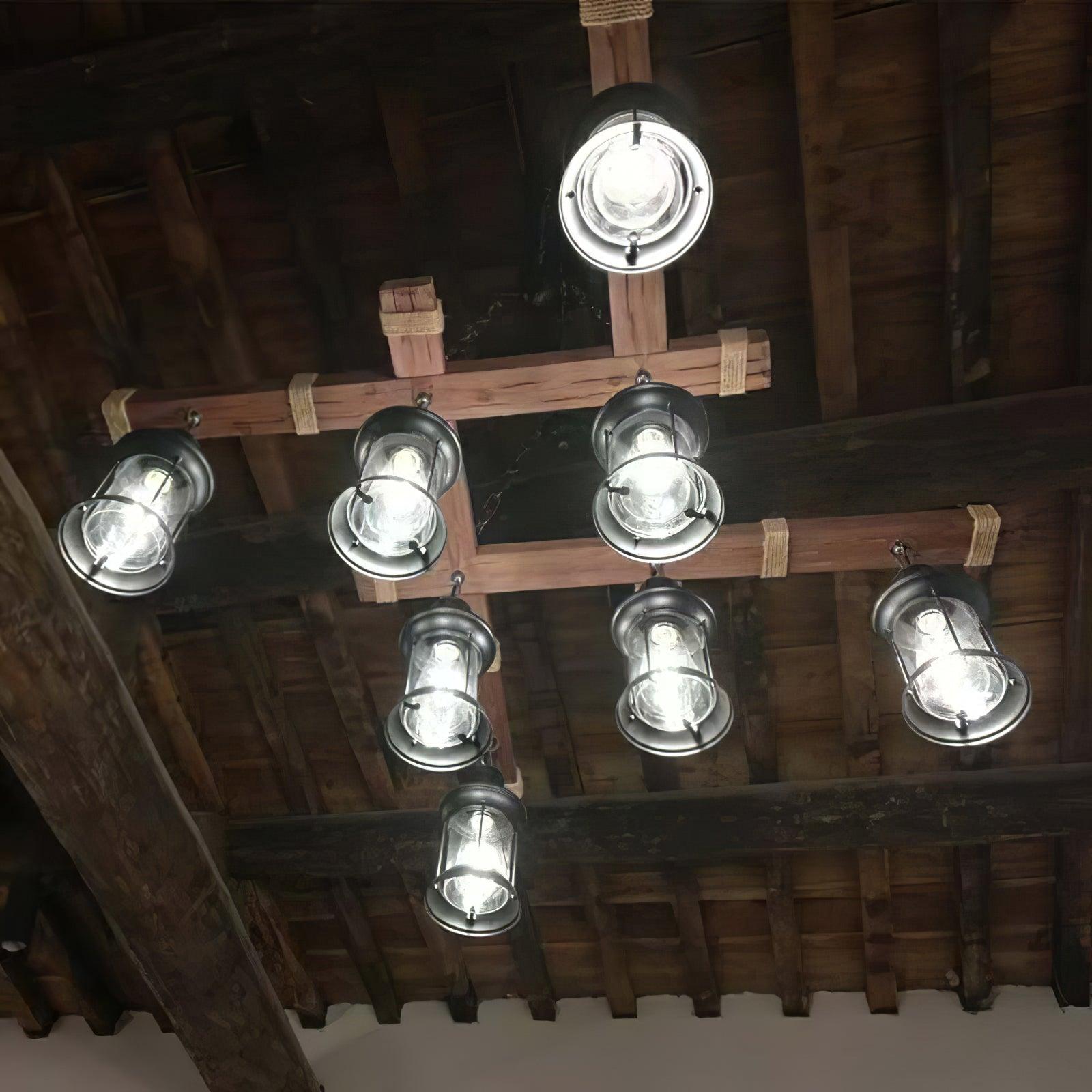 Lustra Chandelier Vintage Wood Glass Retro-Neutral Decor