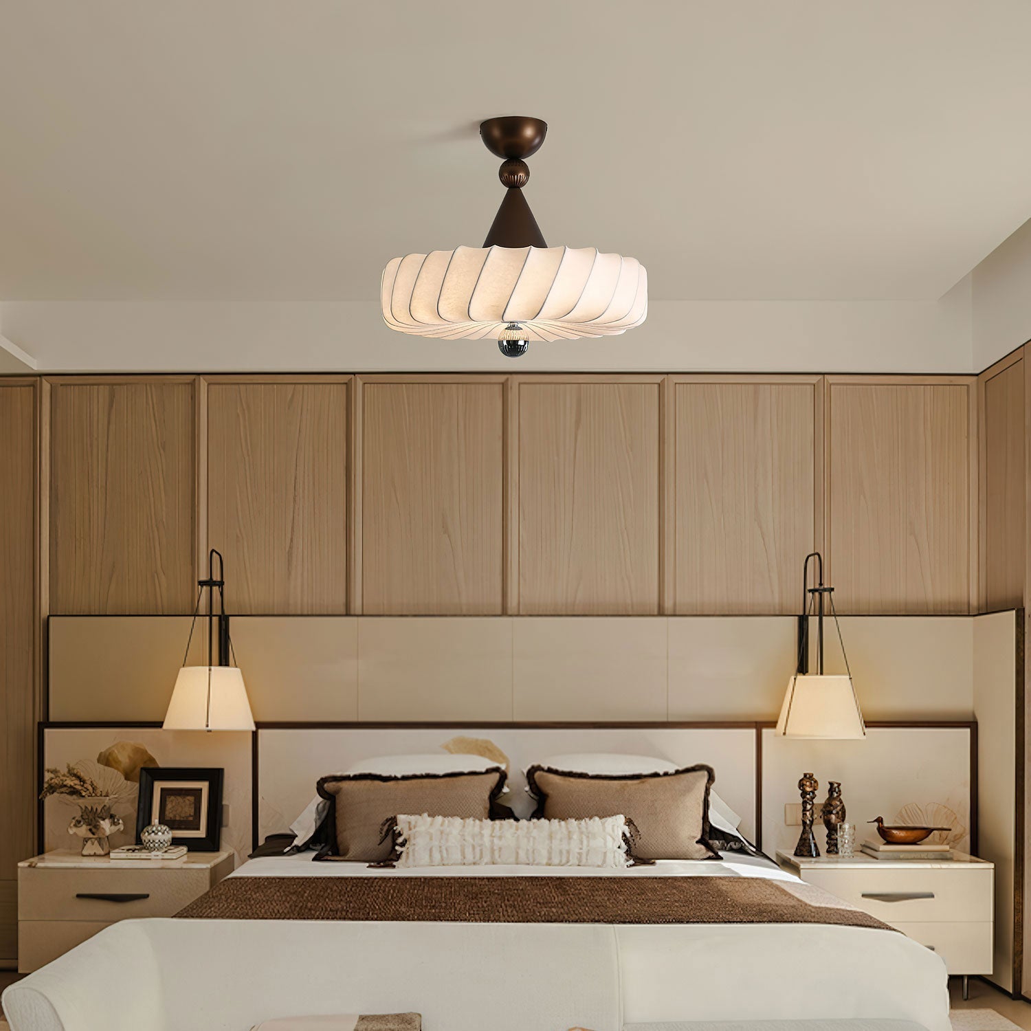 Zelore Swirl Fabric Bronze Pendant Light-Neutral Decor
