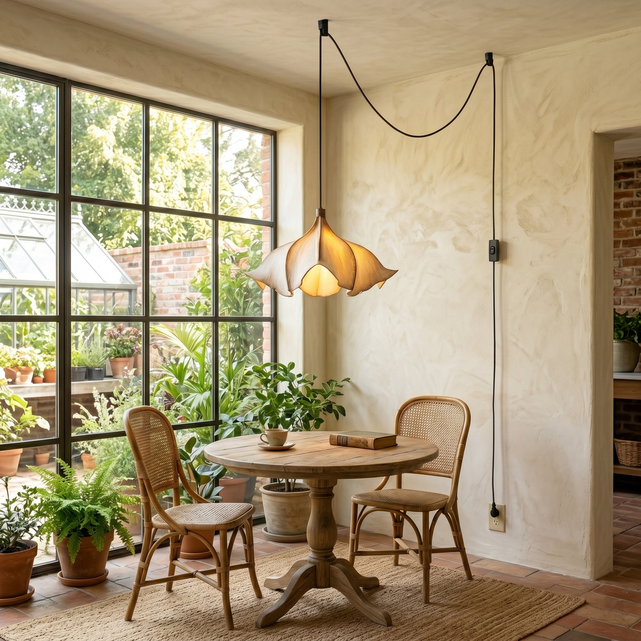 The Viscontea swag light illuminating a cozy reading nook.
