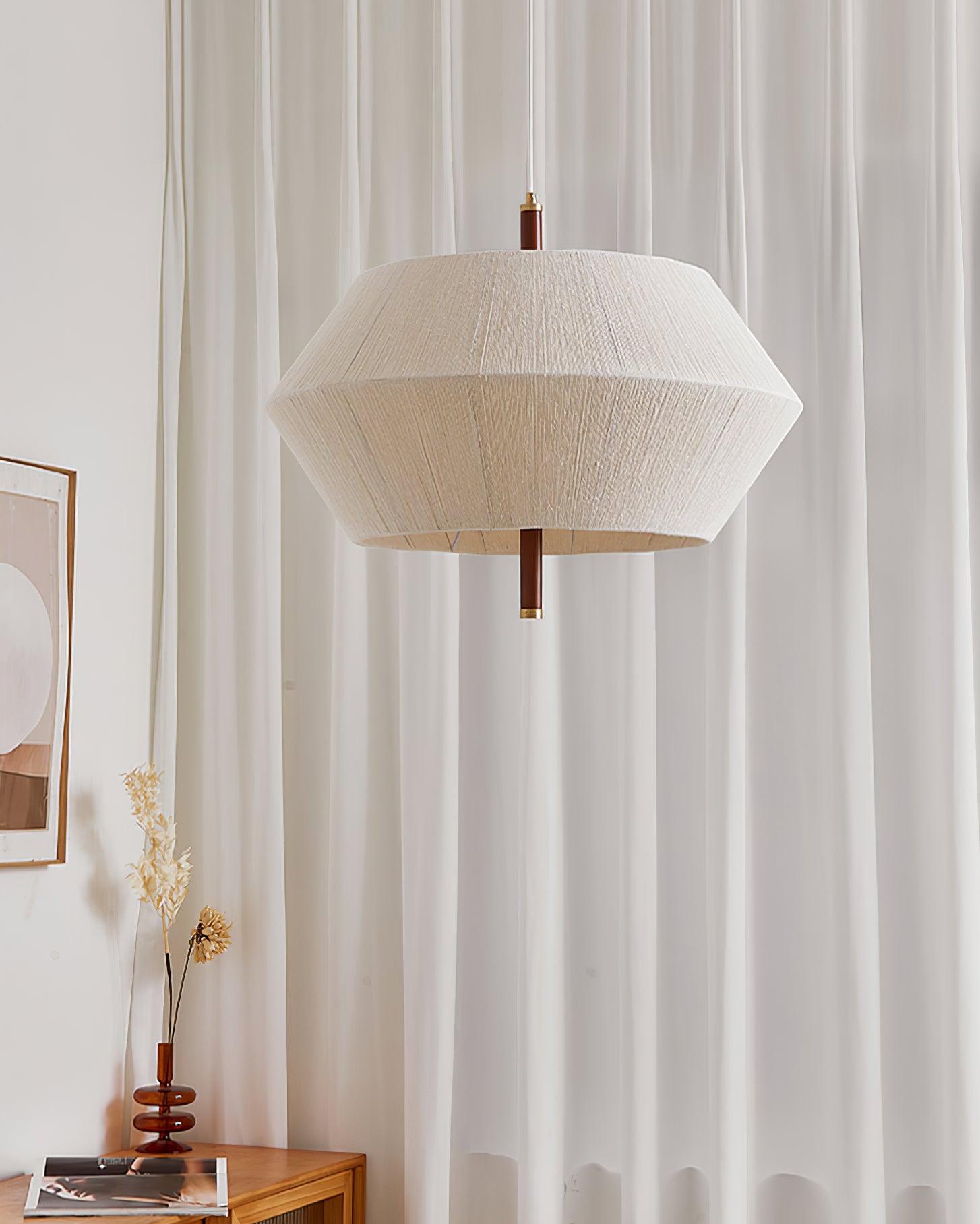 Pendant Lamp Cotton-Thread Shade Walnut Wood Natural