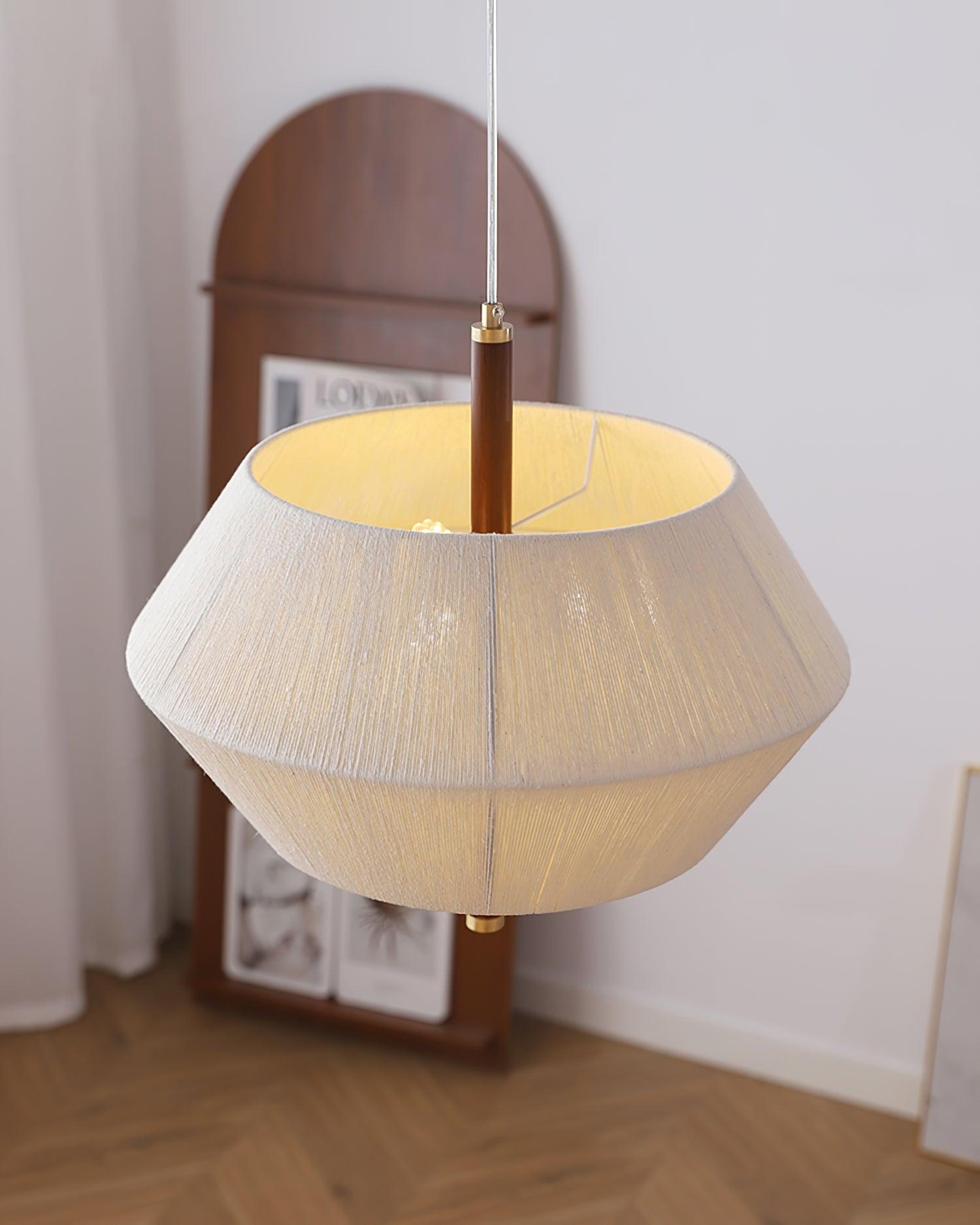 Pendant Lamp Cotton-Thread Shade Walnut Wood Natural