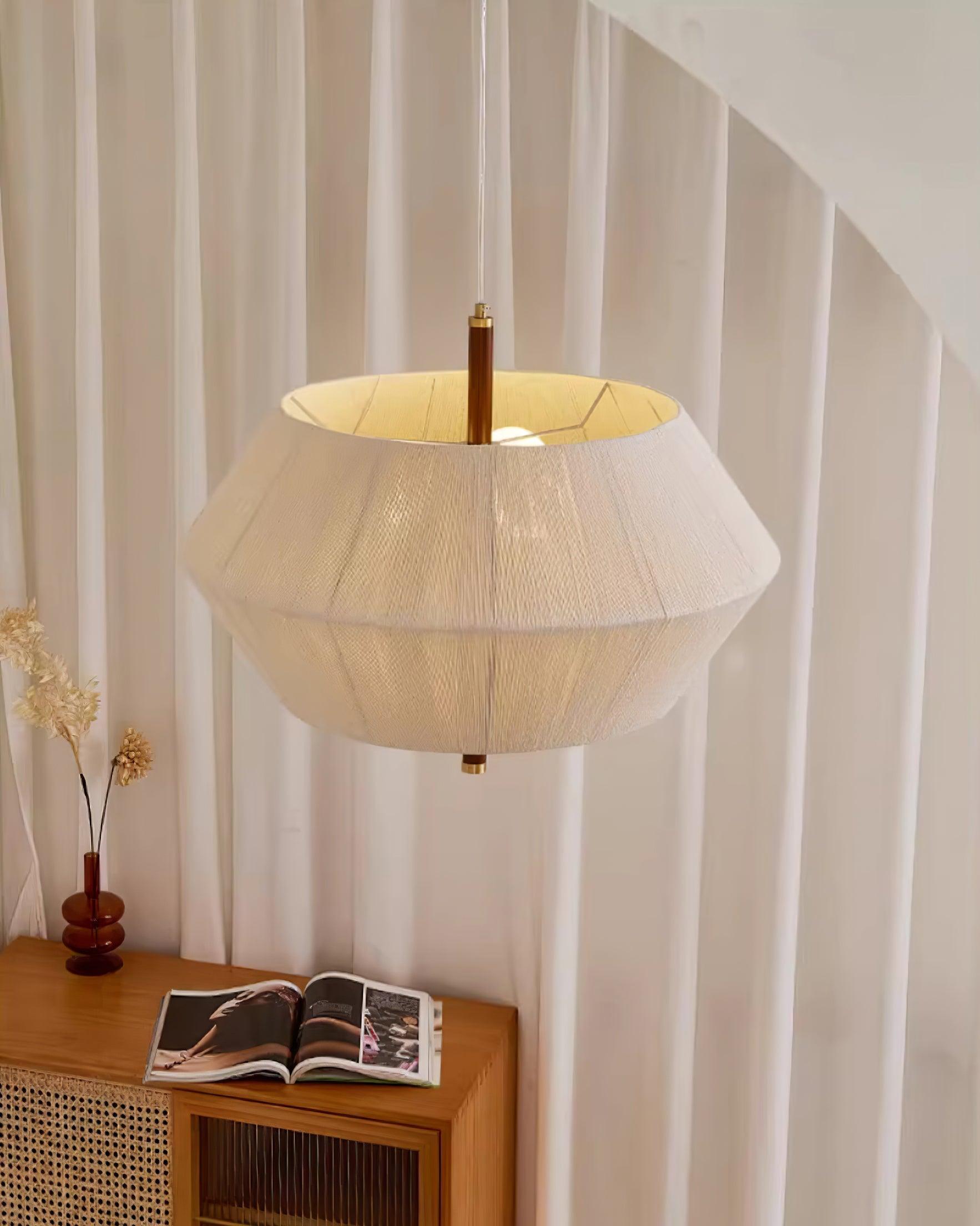 Pendant Lamp Cotton-Thread Shade Walnut Wood Natural