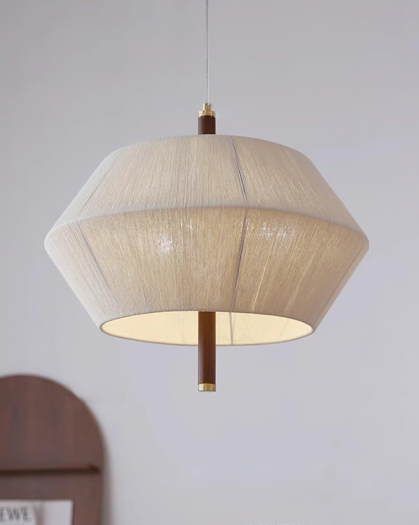 Pendant Lamp Cotton-Thread Shade Walnut Wood Natural
