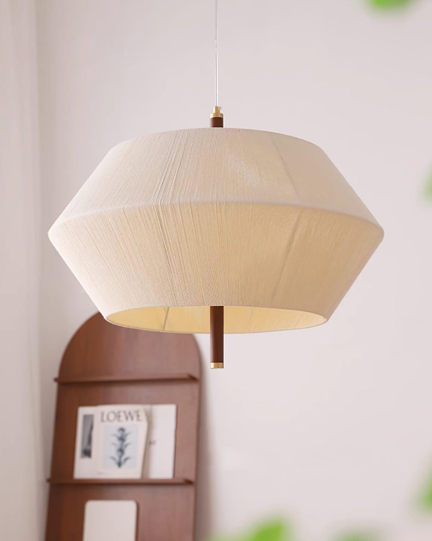 Pendant Lamp Cotton-Thread Shade Walnut Wood Natural