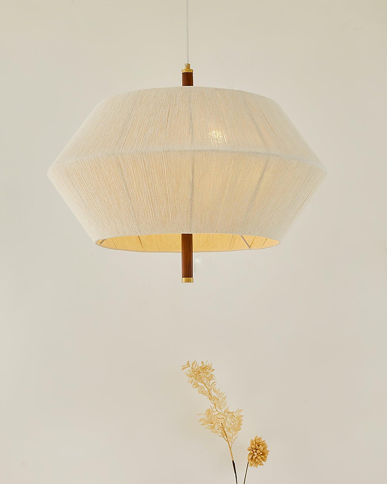Pendant Lamp Cotton-Thread Shade Walnut Wood Natural