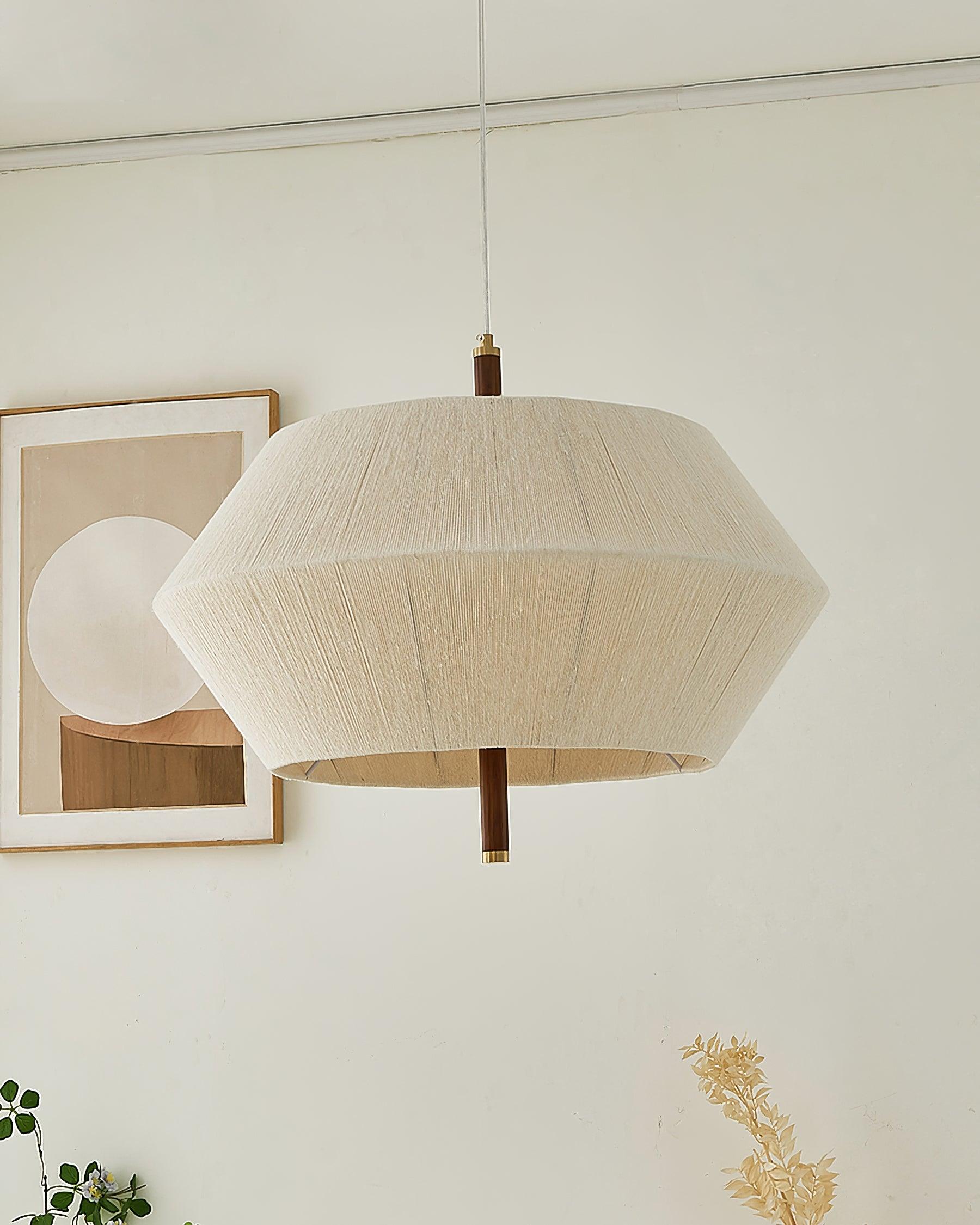 Pendant Lamp Cotton-Thread Shade Walnut Wood Natural