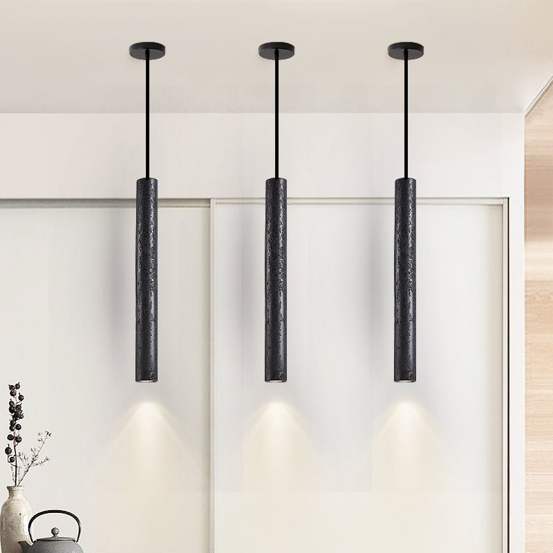 Fosb Slim Black Travertine Tube Pendant Light-Neutral Decor